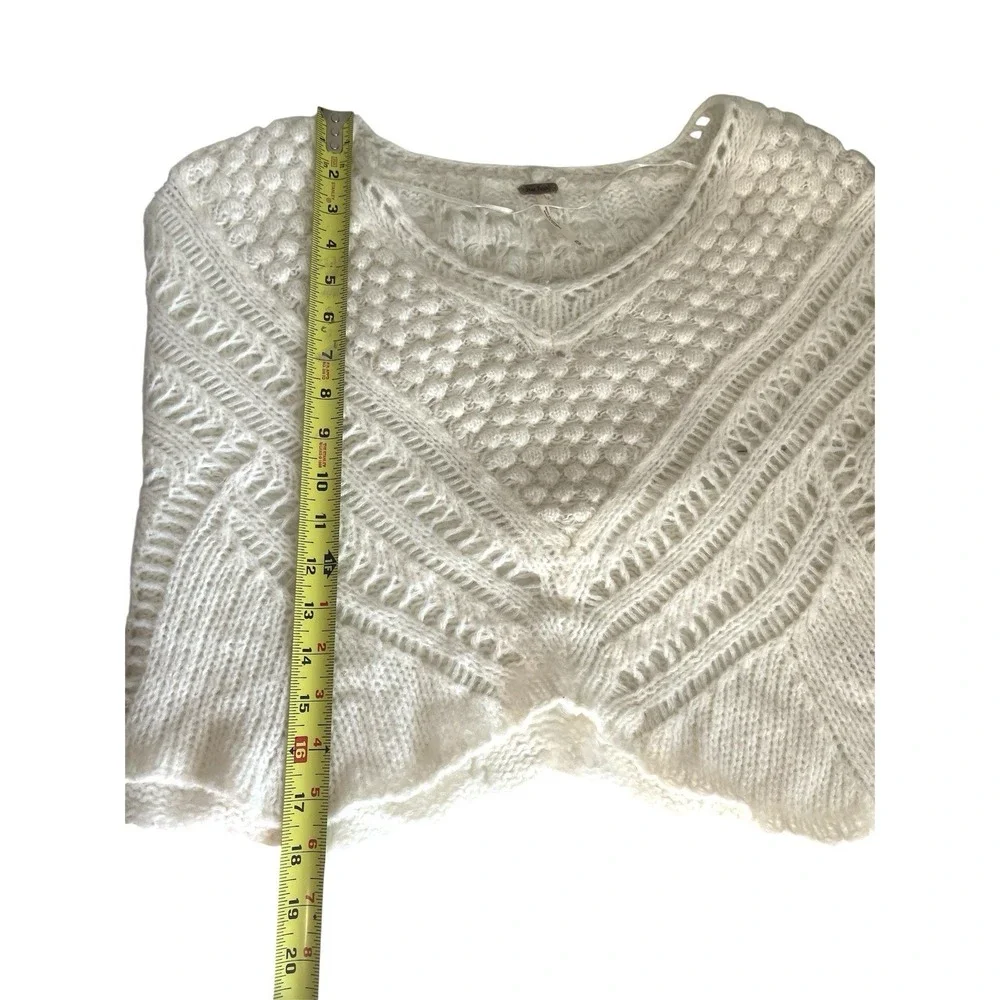 Free‎ People Ivory Snowball Cropped Sweater Wool Blend Open Knit Boho Chic Sz XS